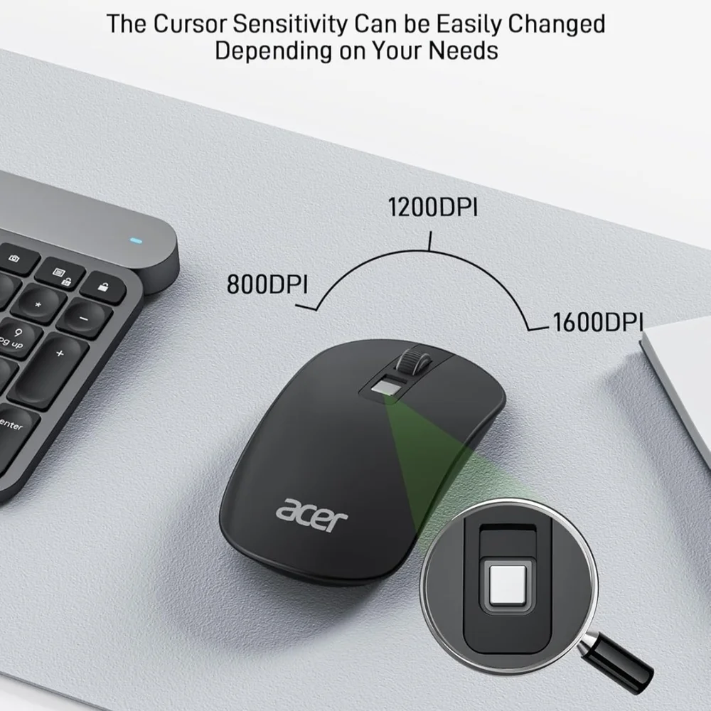 Acer Wireless Mouse, 2.4G Slim Portable Computer Mouse with USB Receiver